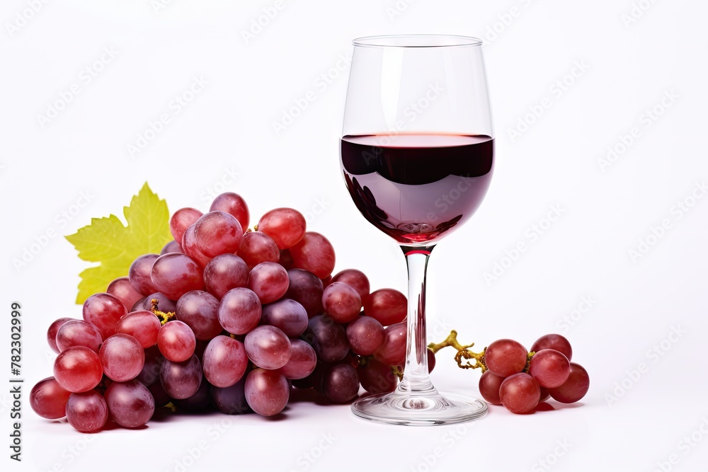 Red Wine Glass and Grapes Bunch Isolated, Red Wine on White Background, Grapevine Red Wine Glass and Grapes Bunch Isolated, Red Wine on White Background, Grapevine