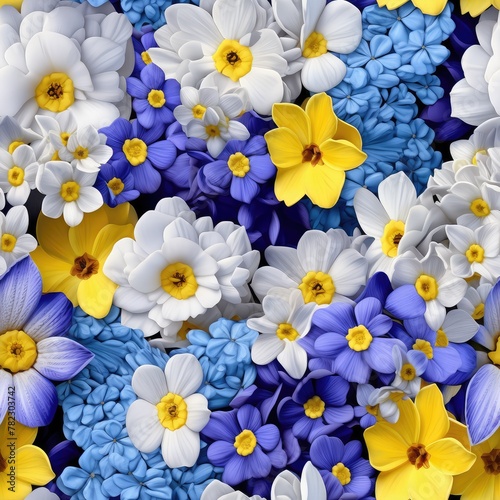 Beautiful Spring Flowers Bouquet, Yellow, Blue, White and Purple Forest Primroses photo