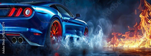 Sports Car in Dramatic Smoke and Light Display photo