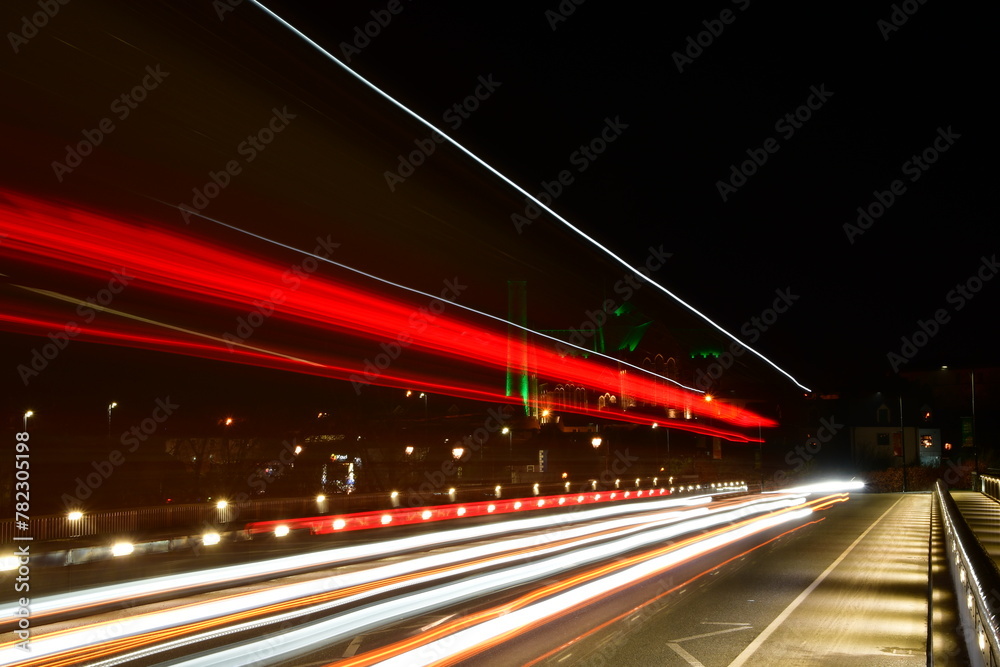Car light trails on Wolfe Tone Bridge, Kilkenny, Ireland