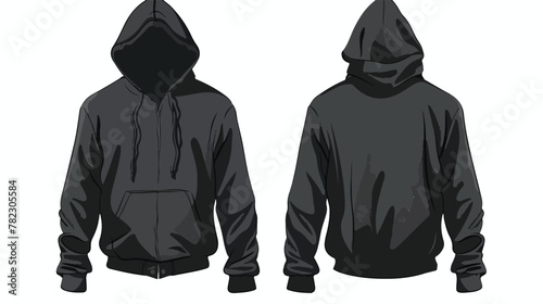 Black hooded jacket template front and back view 2d