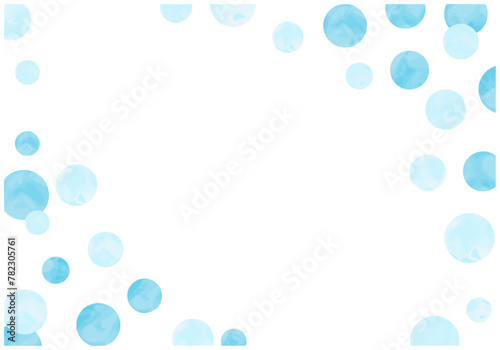 手描きの水彩水玉フレーム背景4水色