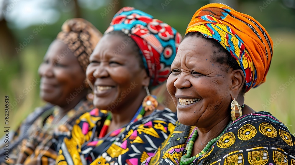 Women of Eswatini. Women of the World. Three joyful African women wearing colorful headwraps smiling outdoors in nature.  #wotw