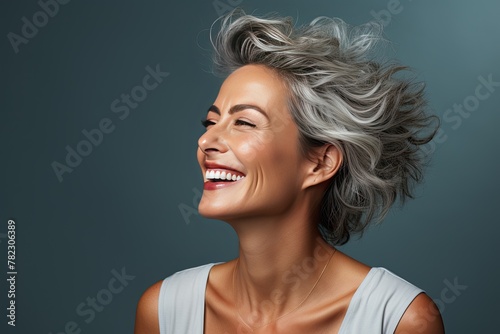 beautiful woman with gray hair photo