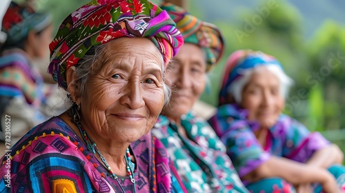 Women of Guatemala. Women of the World. Group of four elderly women in traditional attire smiling and posing together in a warm and friendly manner. #wotw