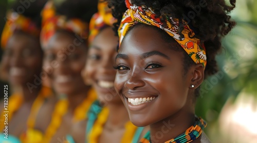 Women of Jamaica. Women of the World. A joyful group of women with vibrant headscarves smiling together in a natural setting.  #wotw photo