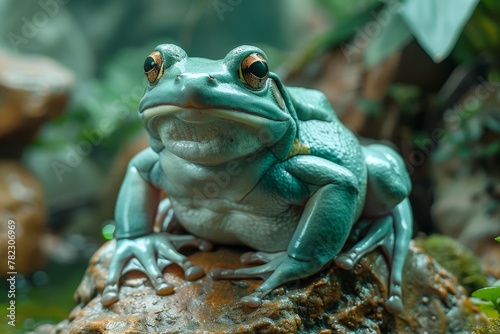 Green Frog Sitting on Top of a Rock