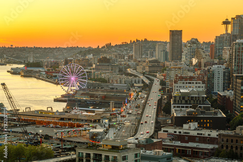 city at sunset photo