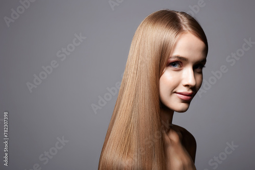 beautiful blond young woman. smiling girl with Heathy hair
