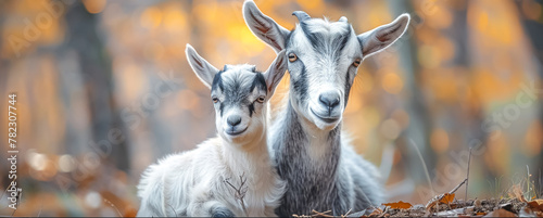 Goat and Kid: Goats are agile and curious ruminants known for their milk, meat, and fiber. Kids are baby goats photo
