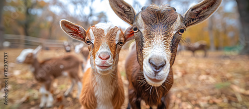Goat and Kid: Goats are agile and curious ruminants known for their milk, meat, and fiber. Kids are baby goats photo