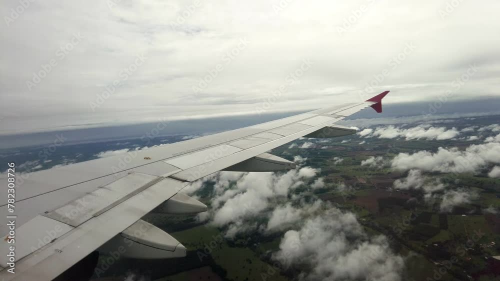 Take Off Filmed From The Plane Window With View On The Wing. 