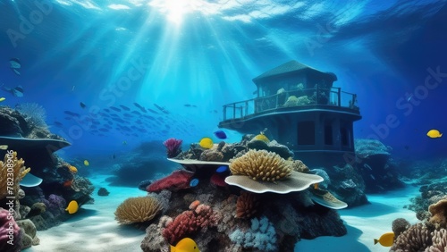 A beautiful underwater scene with a variety of colorful coral and fish. Scene is serene and peaceful, as the vibrant colors of the coral and fish create a sense of calmness and tranquility