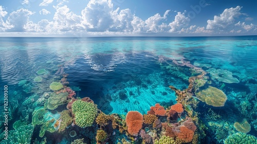 The crystal-clear waters allow for clear visibility of the reef s structure