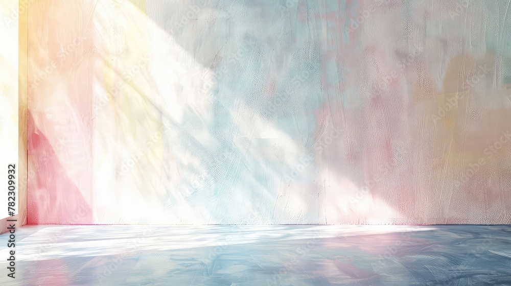 Aesthetic Minimalism: Watercolor Pastel Painting of Light Reflection on an Empty Wall