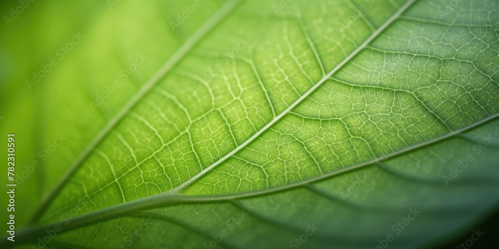 Naklejka premium The close-up of leaf texture in green abstract nature background with a soft focus. Exuberant image. generative ai
