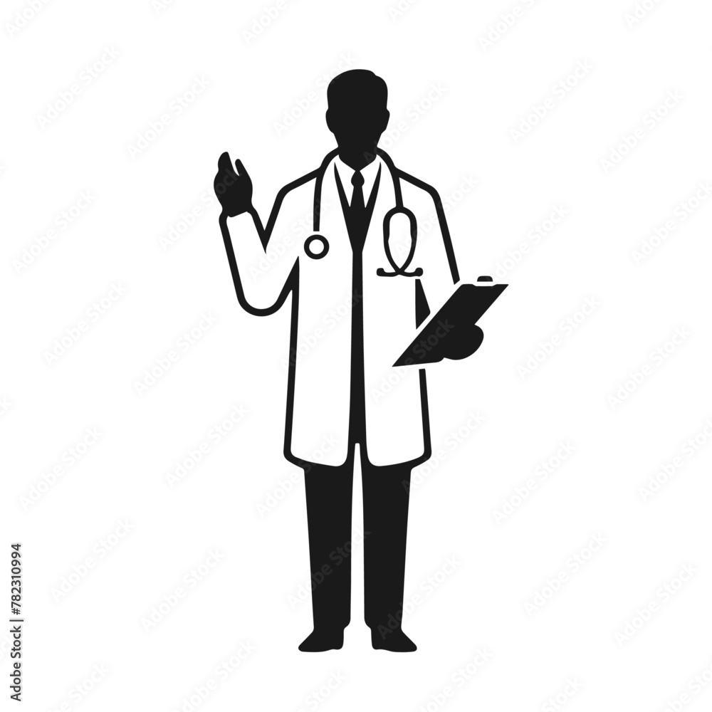 Doctor 🧑⚕️. Flat vector style character, Healthcare illustration. Black and white silhouette vector isolated on white background
Doctor 🧑⚕️. Flat vector style character, Healthcare illustration. Black and white silhouette vector isolated on white background