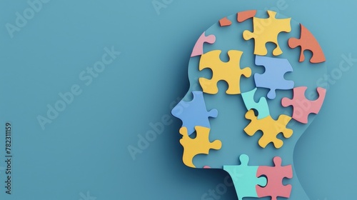 Wallpaper Mural Human head in profile with colorful puzzle pieces, concept of mental health, psychotherapy, cognitive psychology, mental and brain illness. Torontodigital.ca