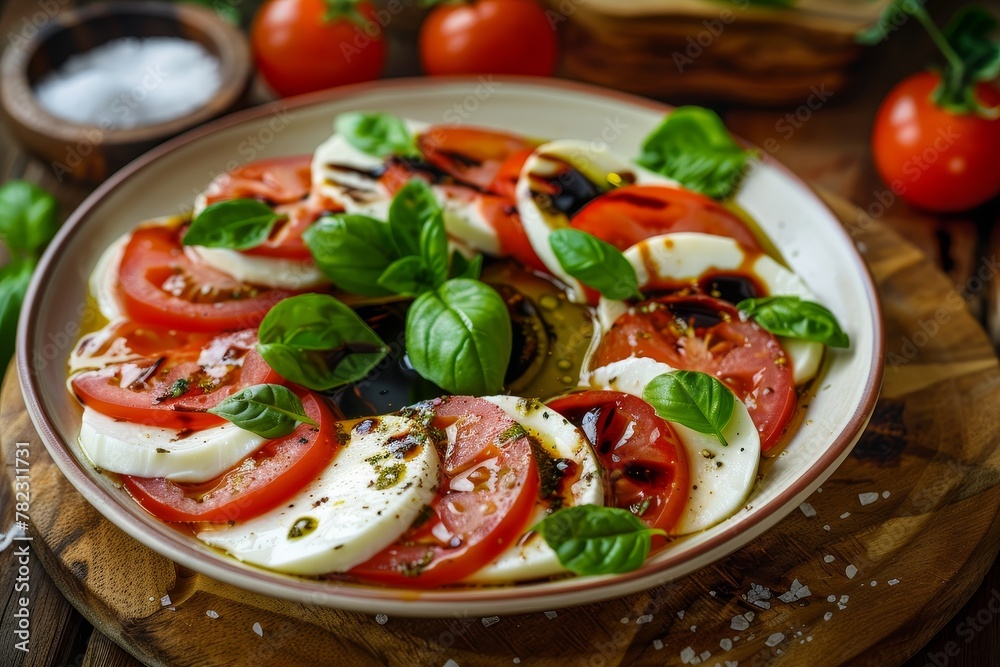 Caprese salad with olive oil vinegar salt pepper Caprese salad with olive oil vinegar salt pepper
