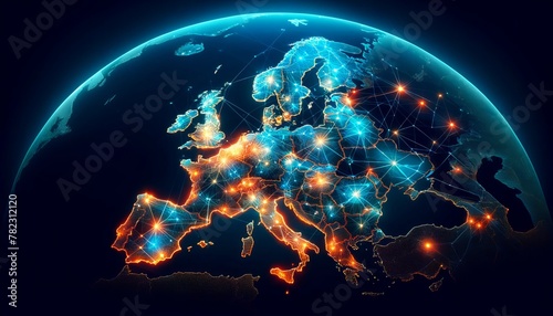 Digital Global Connectivity Highlighting Europe