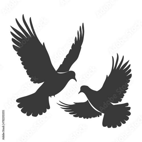 Silhouette dove bird animal fly couple pigeon black color only