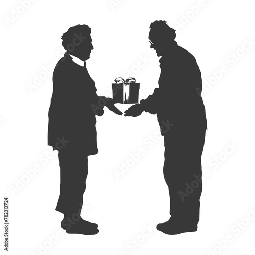 Silhouette elderly couple exchanging gifts black color only