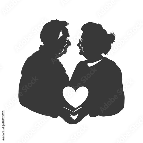Silhouette elderly couple holding heart symbol black color only