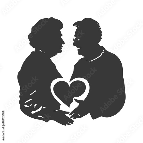 Silhouette elderly couple holding heart symbol black color only