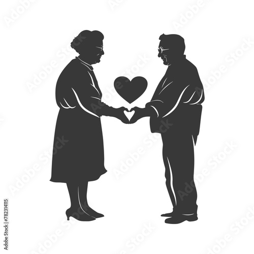 Silhouette elderly couple holding heart symbol black color only