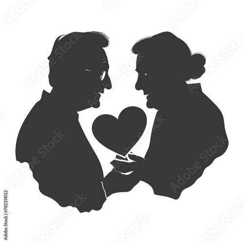Silhouette elderly couple holding heart symbol black color only