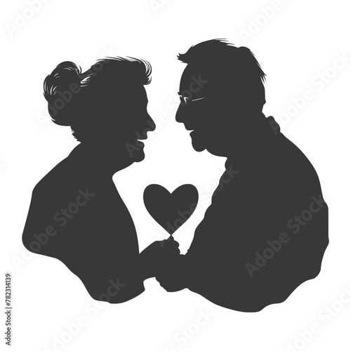 Silhouette elderly couple holding heart symbol black color only