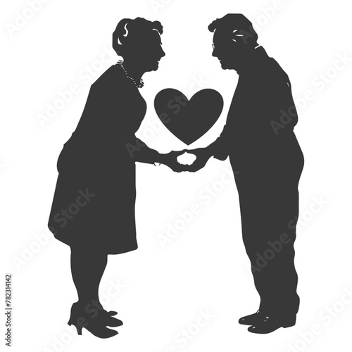Silhouette elderly couple holding heart symbol black color only