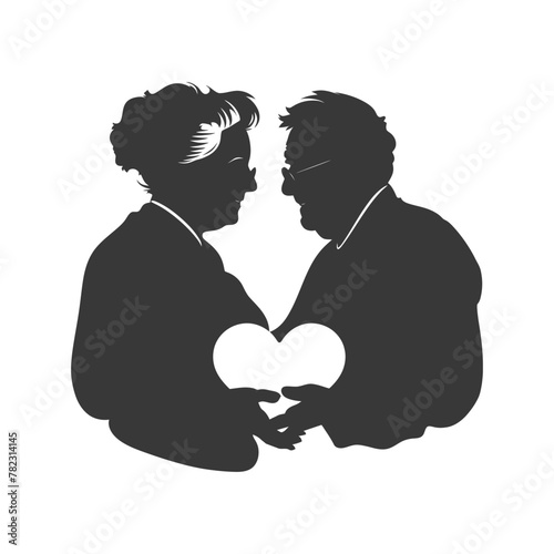 Silhouette elderly couple holding heart symbol black color only