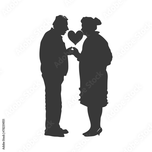Silhouette elderly couple holding heart symbol black color only