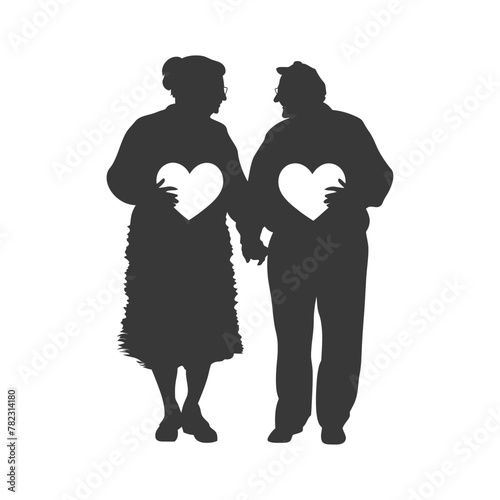 Silhouette elderly couple holding heart symbol black color only