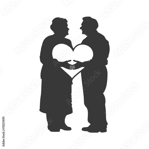 Silhouette elderly couple holding heart symbol black color only