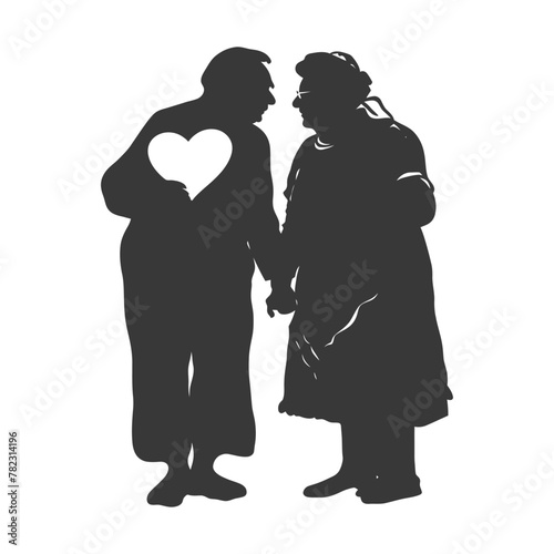 Silhouette elderly couple holding heart symbol black color only