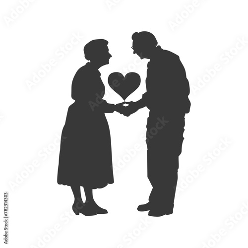 Silhouette elderly couple holding heart symbol black color only