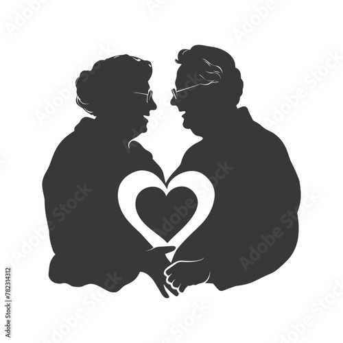 Silhouette elderly couple holding heart symbol black color only