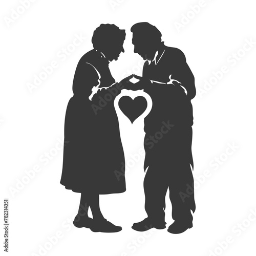 Silhouette elderly couple holding heart symbol black color only