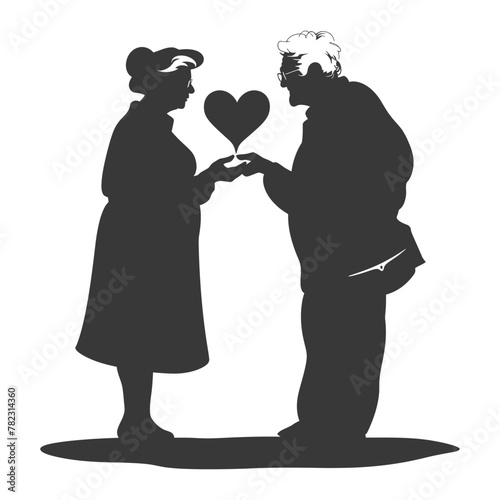 Silhouette elderly couple holding heart symbol black color only