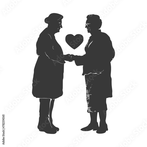 Silhouette elderly couple holding heart symbol black color only