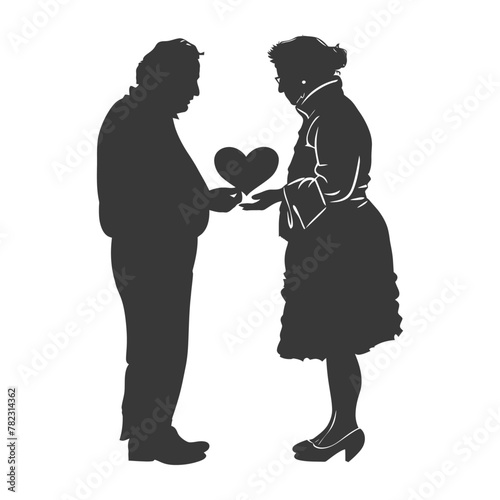 Silhouette elderly couple holding heart symbol black color only