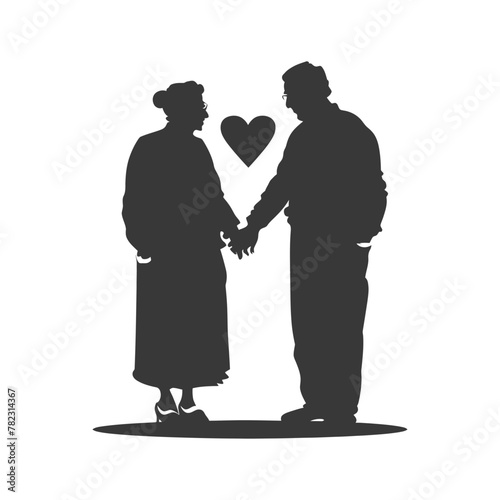 Silhouette elderly couple holding heart symbol black color only