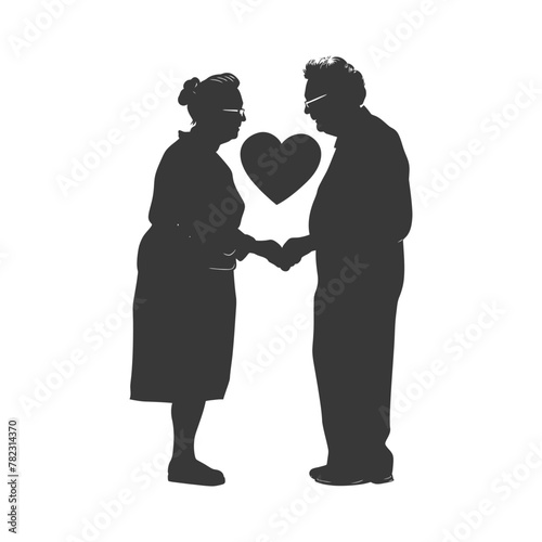 Silhouette elderly couple holding heart symbol black color only