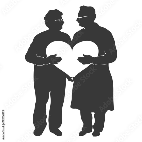 Silhouette elderly couple holding heart symbol black color only