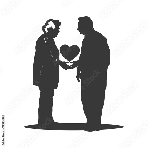 Silhouette elderly couple holding heart symbol black color only