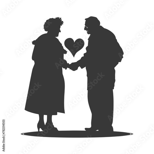 Silhouette elderly couple holding heart symbol black color only