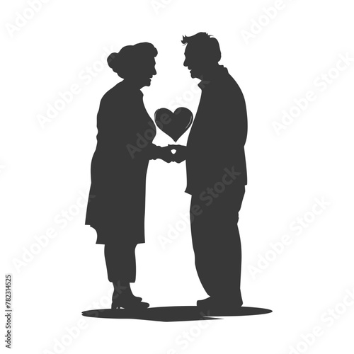 Silhouette elderly couple holding heart symbol black color only