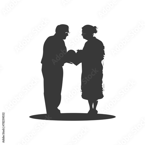 Silhouette elderly couple holding heart symbol black color only